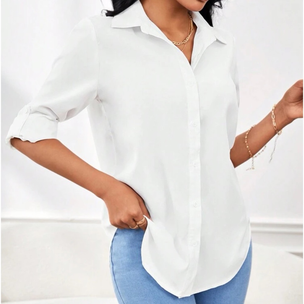 New white button down long sleeve top